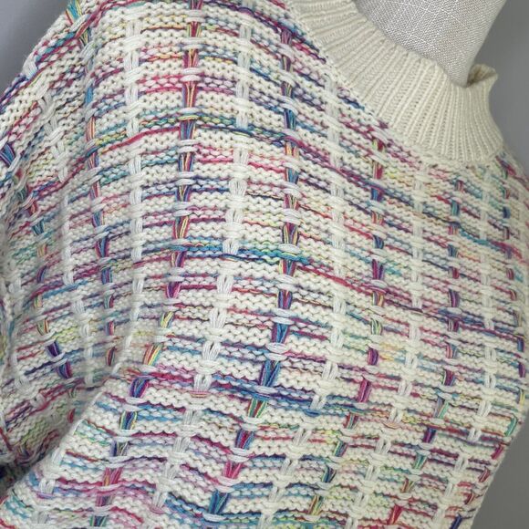 Sew In Love Rainbow Mock Neck Fisherman Knit Stitched Sweater Women's Size Large - Picture 6 of 13